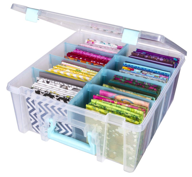ArtBin 6990SA Super Satchel Double Deep Compartment Box - Art Storage with 8 Removable Compartments, Smart Closure for Craft Supplies (Clear & Aqua- Pack of 1) - Image 1